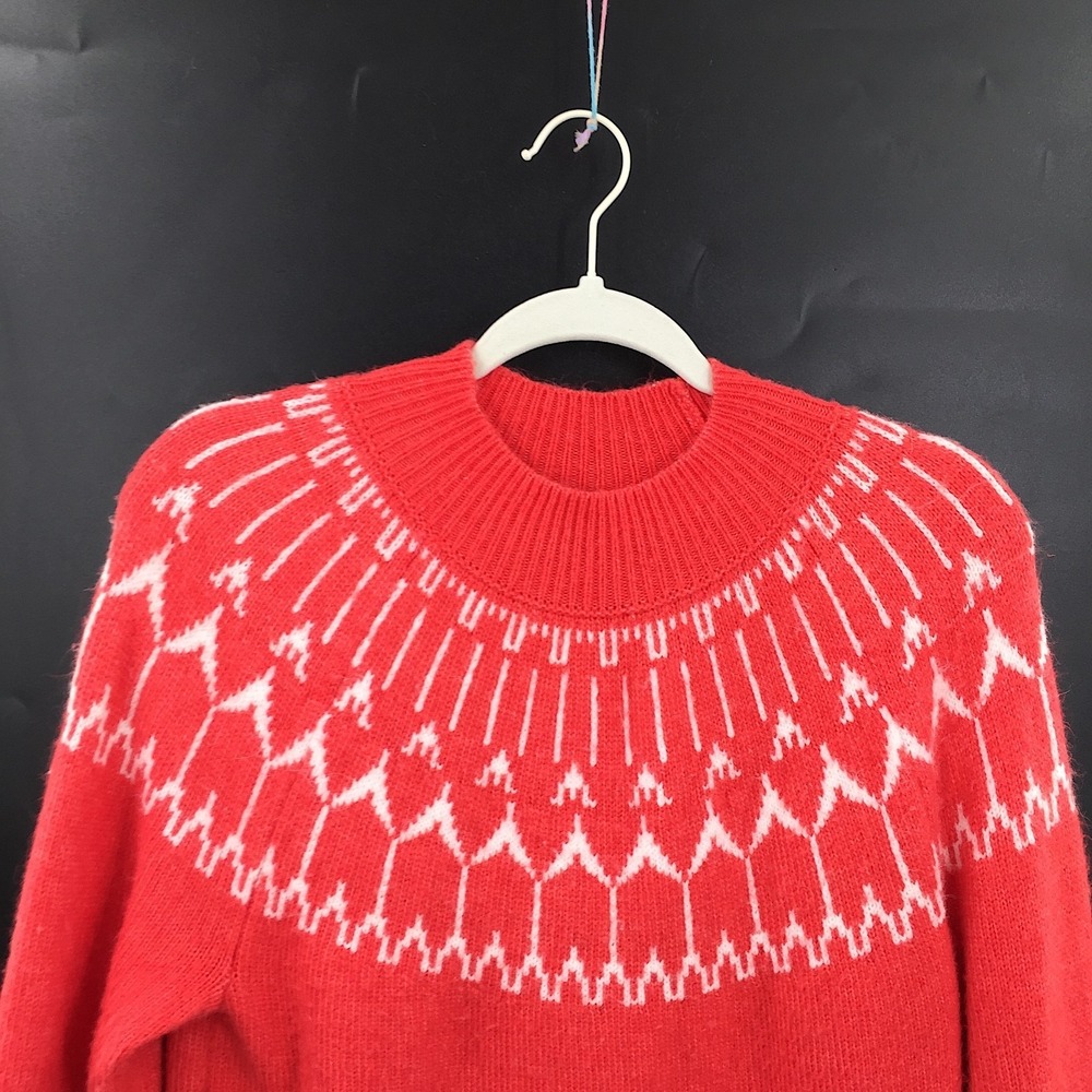 Talbots coral Mock Neck fair isle Pattered Wool blend cozy knit comfy Sweater M - Picture 3 of 11